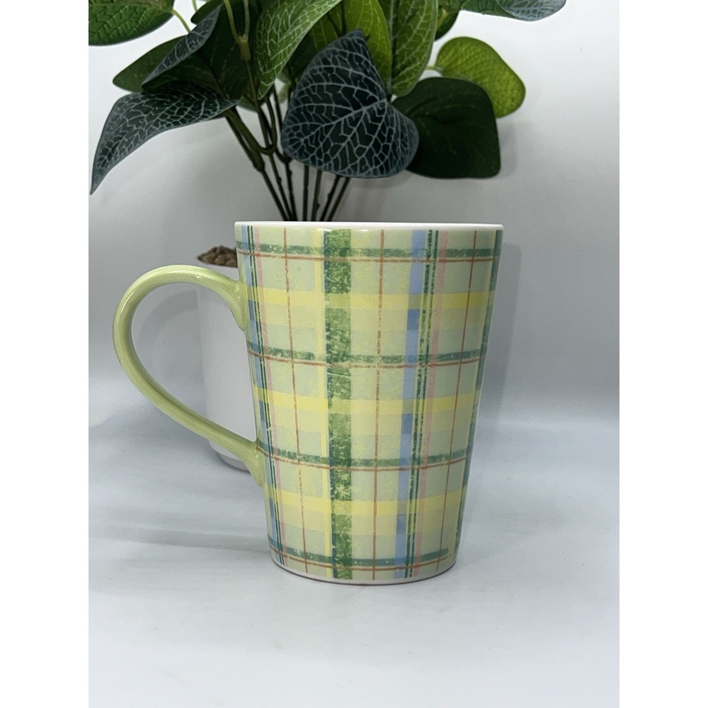 Starbucks 2006 Green Plaid With Yellow,Blue,Orange Ceramic Coffee Cup/Mug